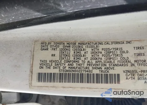 2003 Toyota Tacoma Prerunner V6 из США, поврежденный, VIN 5TEGN92N93Z279482